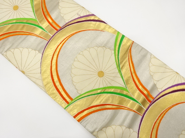 JAPANESE KIMONO / ANTIQUE FUKURO OBI / SILK / WOVEN KIKU